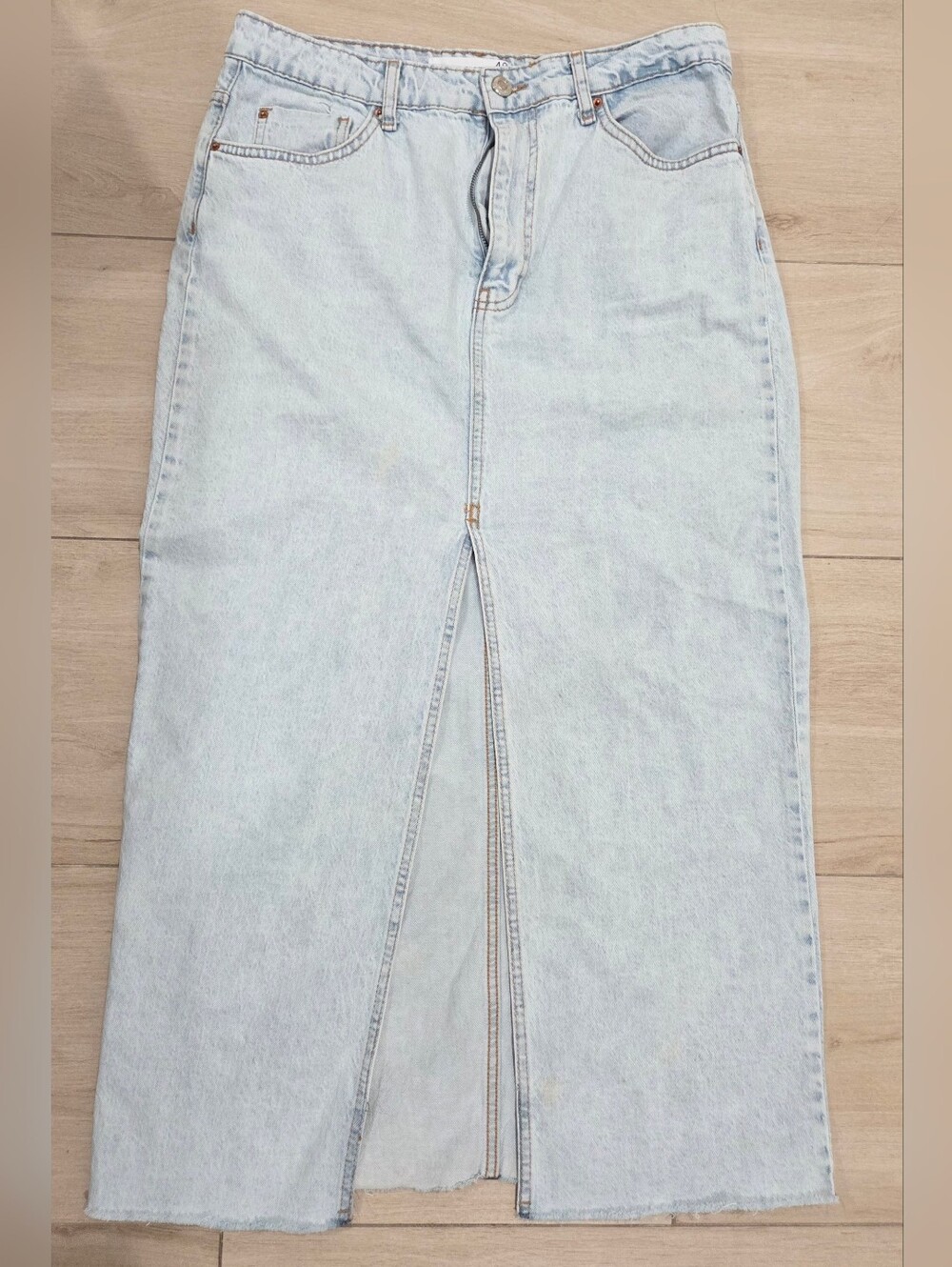 Stradivarius Denim Long Skirt Light Blue Straight High Rise Size 10